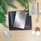 Personalised Metal Wallet Card: Child's Drawing Keepsake for Dad