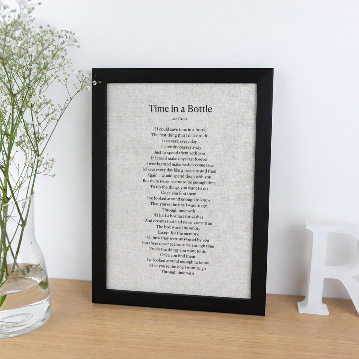 Wedding First Dance Song Lyrics Print Framed Linen Fabric for 4th Anniversary Gift, Custom Music Print