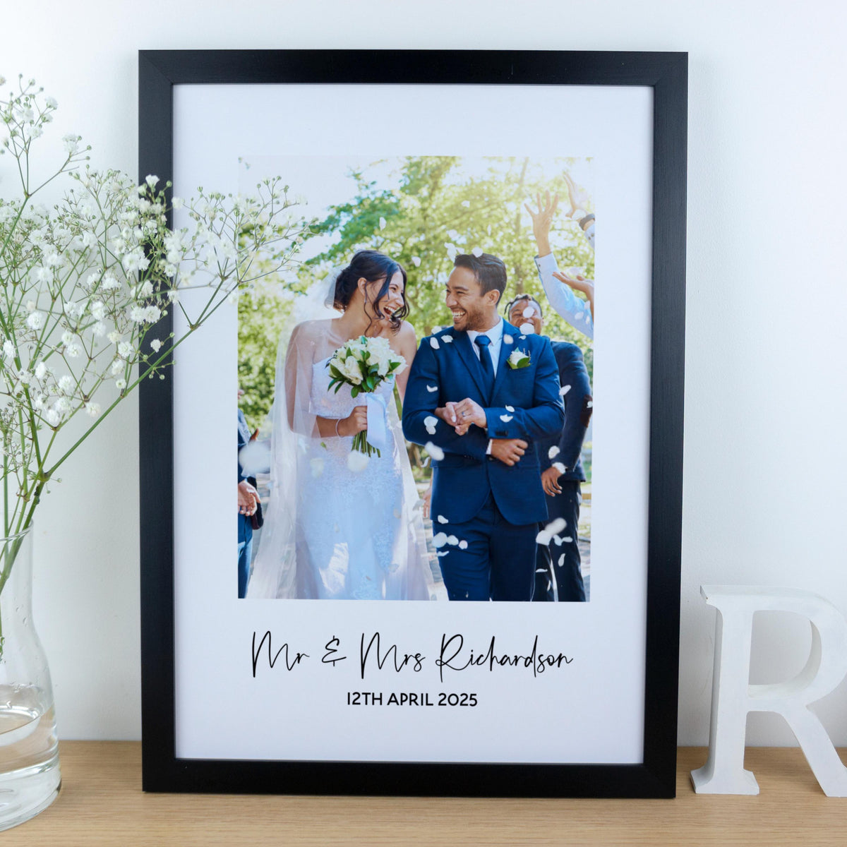 Wedding couples photograph framed print – Custom 1st paper Anniversary Gift