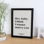 Song Lyrics Quote Print on Linen Fabric for 4th or 12th Anniversary Gift, Custom First Dance Music lyrics printed