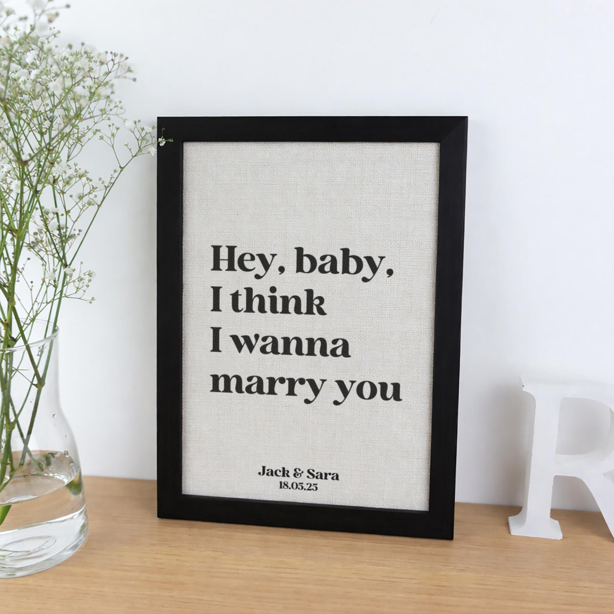 Song Lyrics Quote Print on Linen Fabric for 4th or 12th Anniversary Gift, Custom First Dance Music lyrics printed