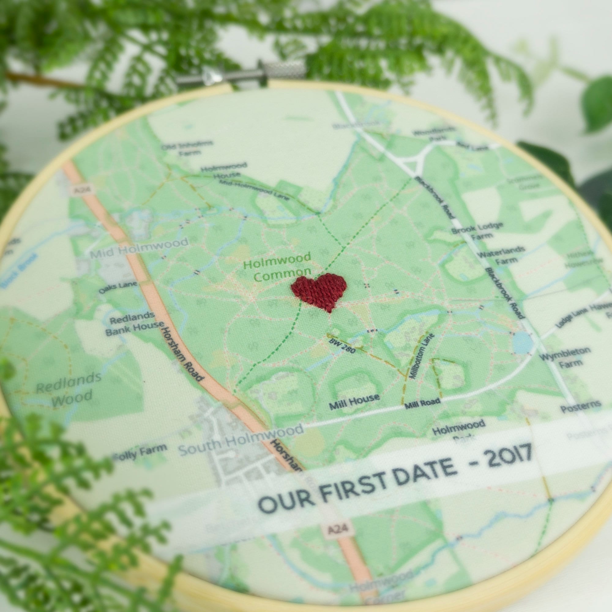 Personalised map embroidery hoop Cotton 2nd anniversary gift for husband wife him her Valentines gift for boyfriend girlfriend engagement