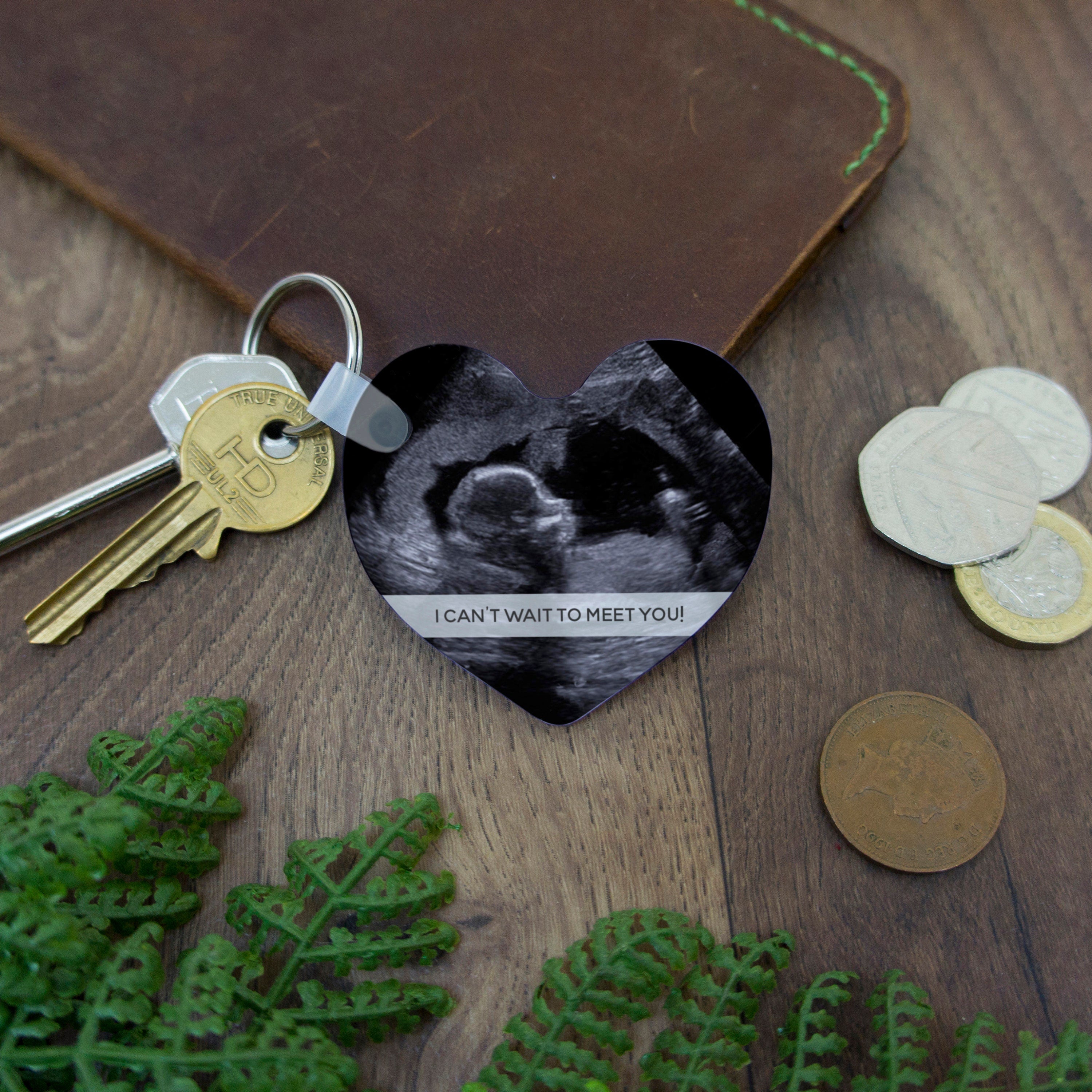 First Fathers day gift from bump baby scan heart keyring gift personalised with you ultrasound photo Daddy's father's day 2021 gift for him