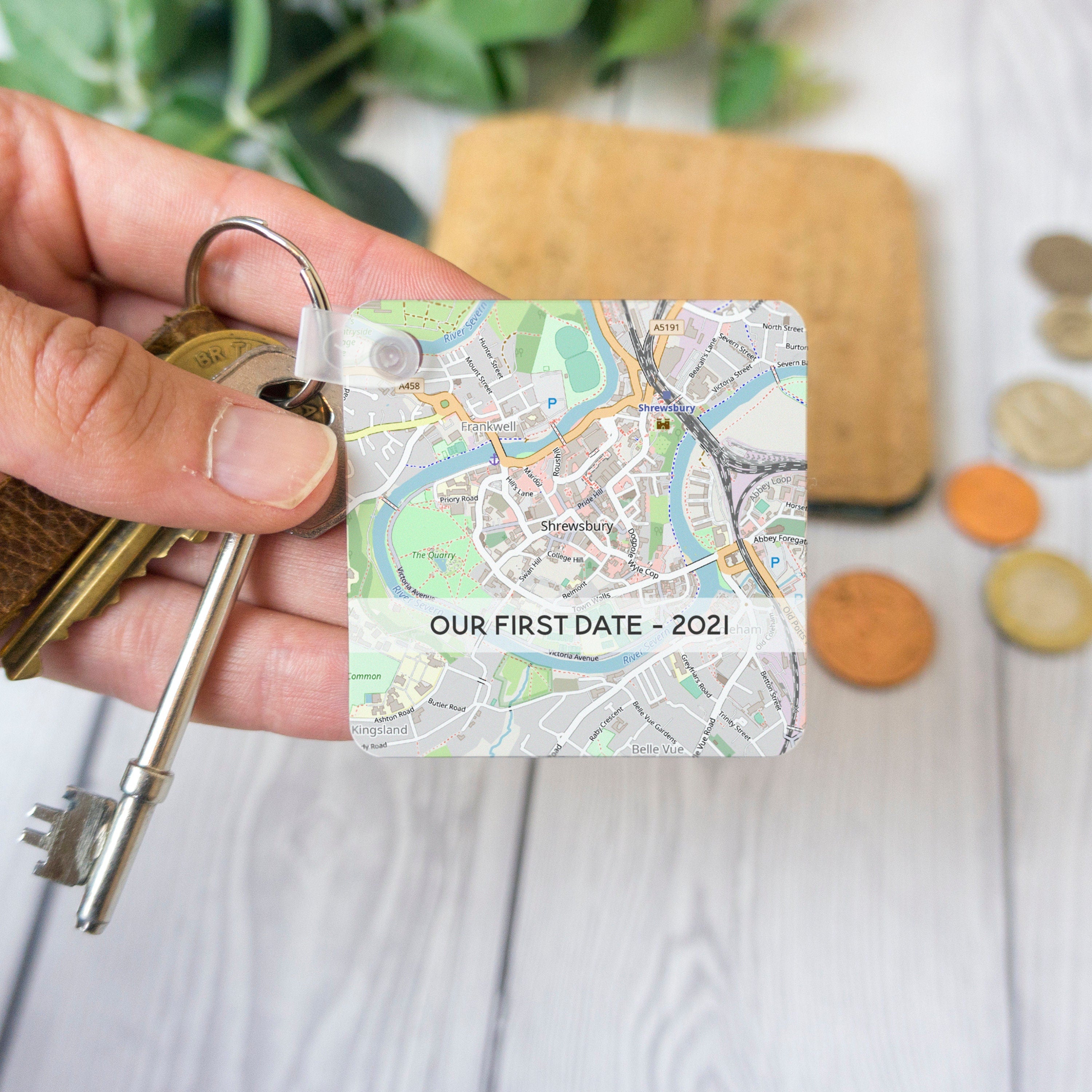 Custom location Map Keyring - Square with Where we first met