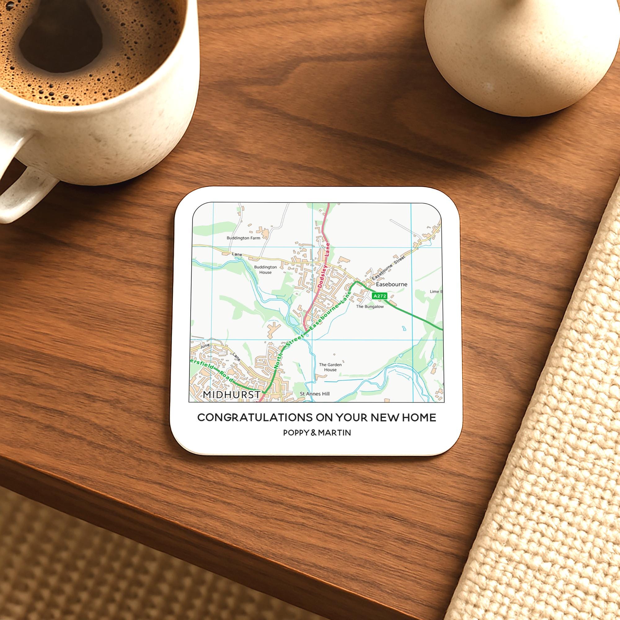Custom OS map coaster anniversary gift for husband or wife. Ordnance Survey map drinks mat gift for him or her, boyfriend girlfriend