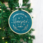 Christmas Tree Ornament: Velvet Embroidery Bauble (Gold or Silver, Personalised)