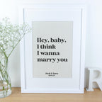Song Lyrics Quote Print on Linen Fabric for 4th or 12th Anniversary Gift, Custom First Dance Music lyrics printed