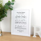 First dance song sheet music print on card for 1st paper anniversary