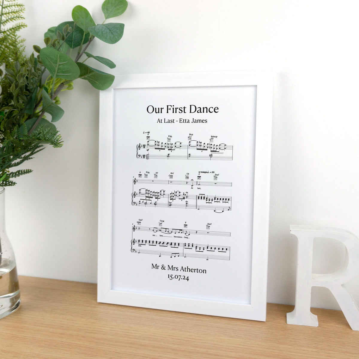 First dance song sheet music print on card for 1st paper anniversary