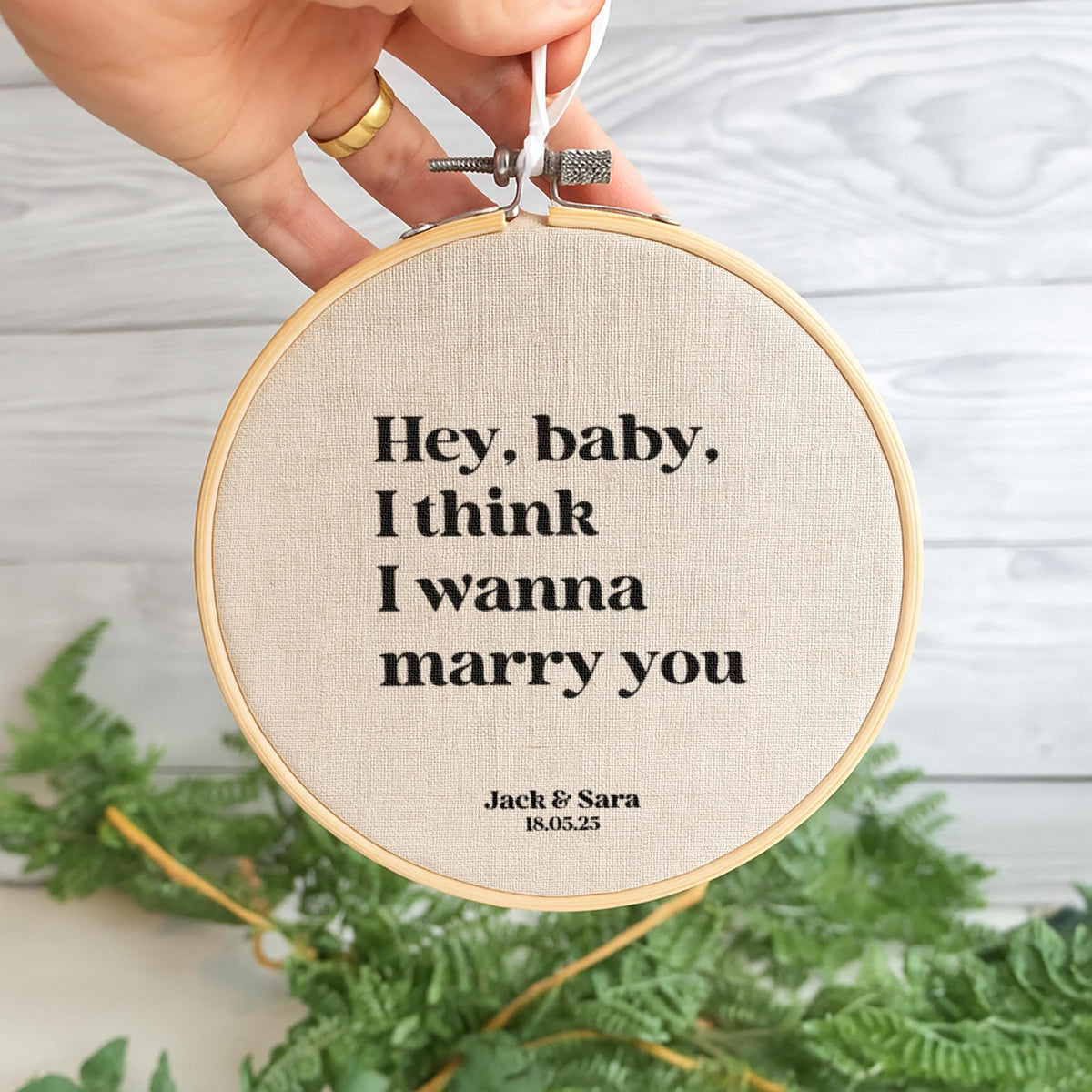 4th wedding anniversary gift of fist dance song lyrics quote printed on linen fabric in embroidery hoop