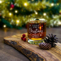 Christmas spirit whiskey glass personalised with name. Xmas whisky tumbler drinking glasses. Christmas gifts for dad, him