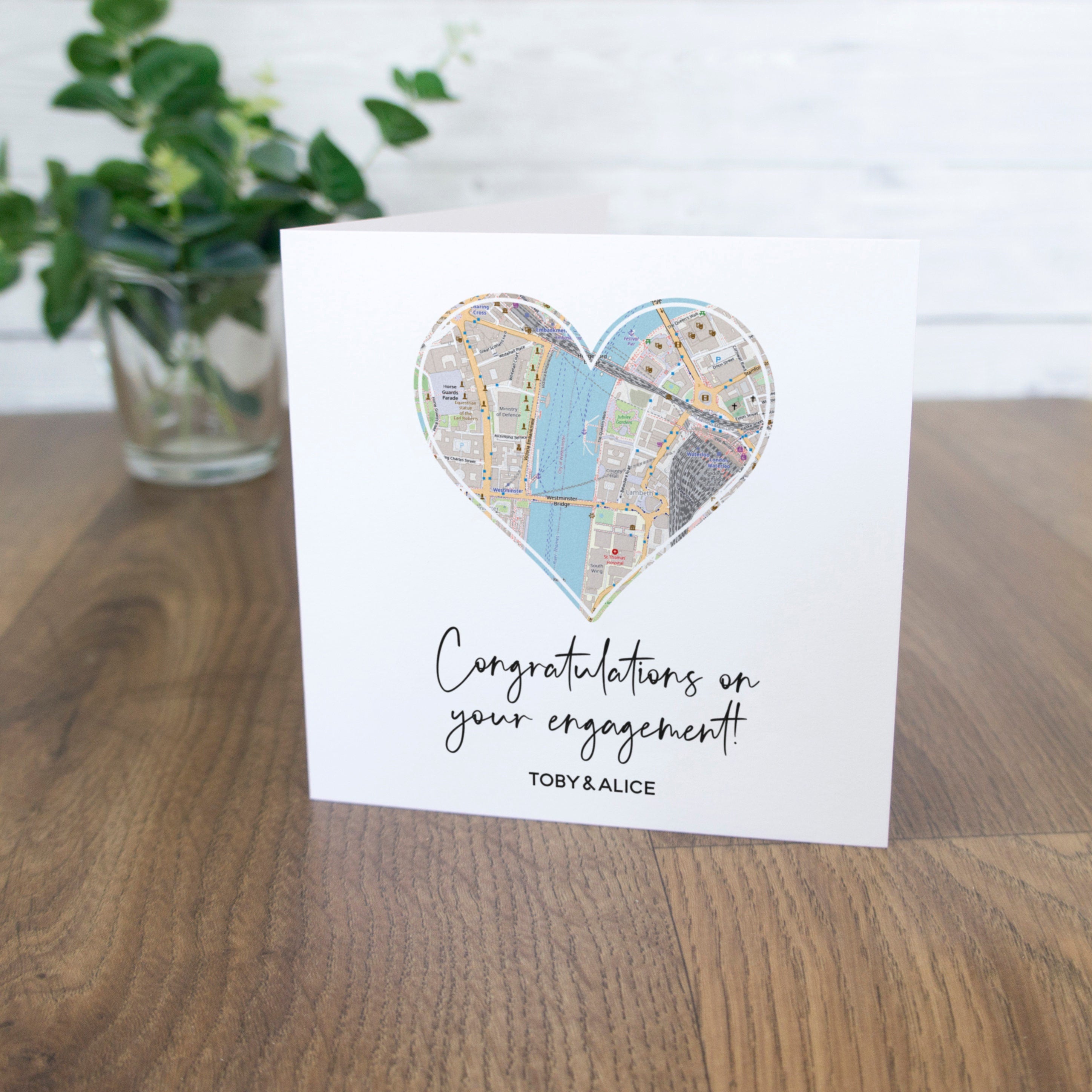 Personalised engagement card, special proposal location map and congratulations for son or daughter
