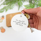 Round photo keyring with personalised caption. Christmas anniversary gift for boyfriend or girlfriend. Picture circle key fob gift for him