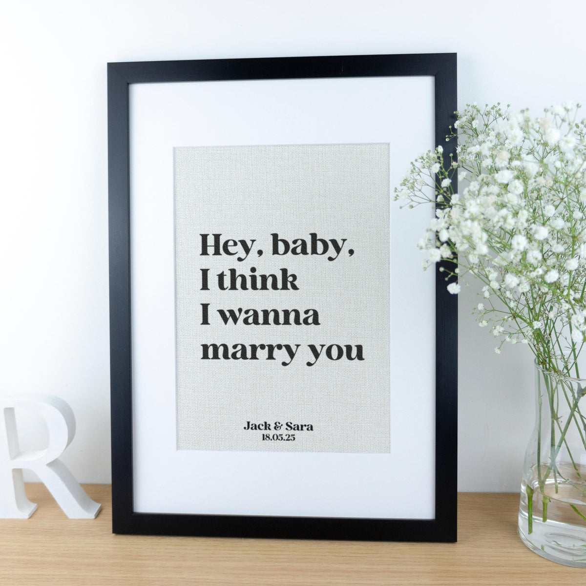 Song Lyrics Quote Print on Linen Fabric for 4th or 12th Anniversary Gift, Custom First Dance Music lyrics printed