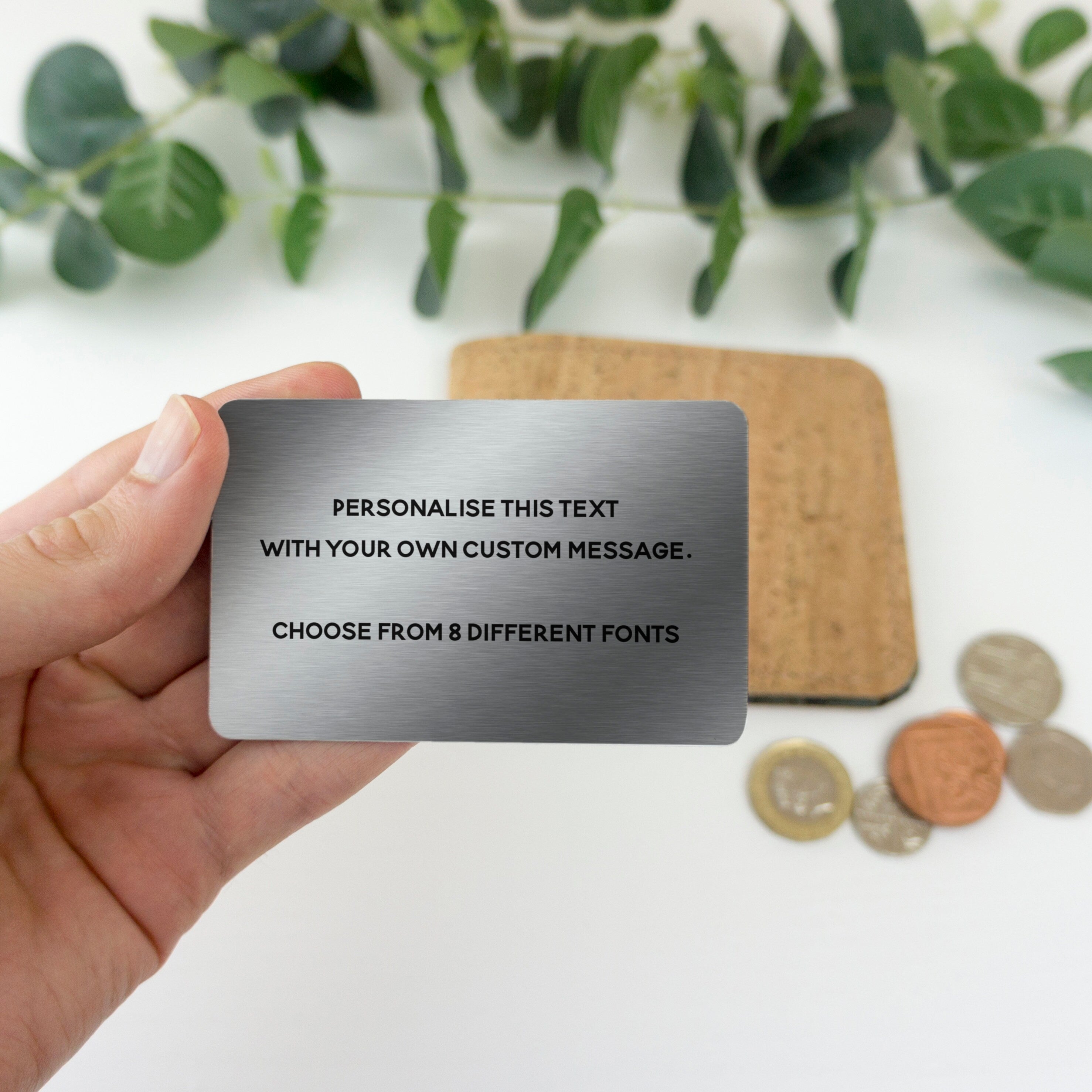 Personalised custom text metal wallet card. Keepsake gift for him or her, boyfriend, girlfriend, husband, wife, Valentine's Anniversary xmas