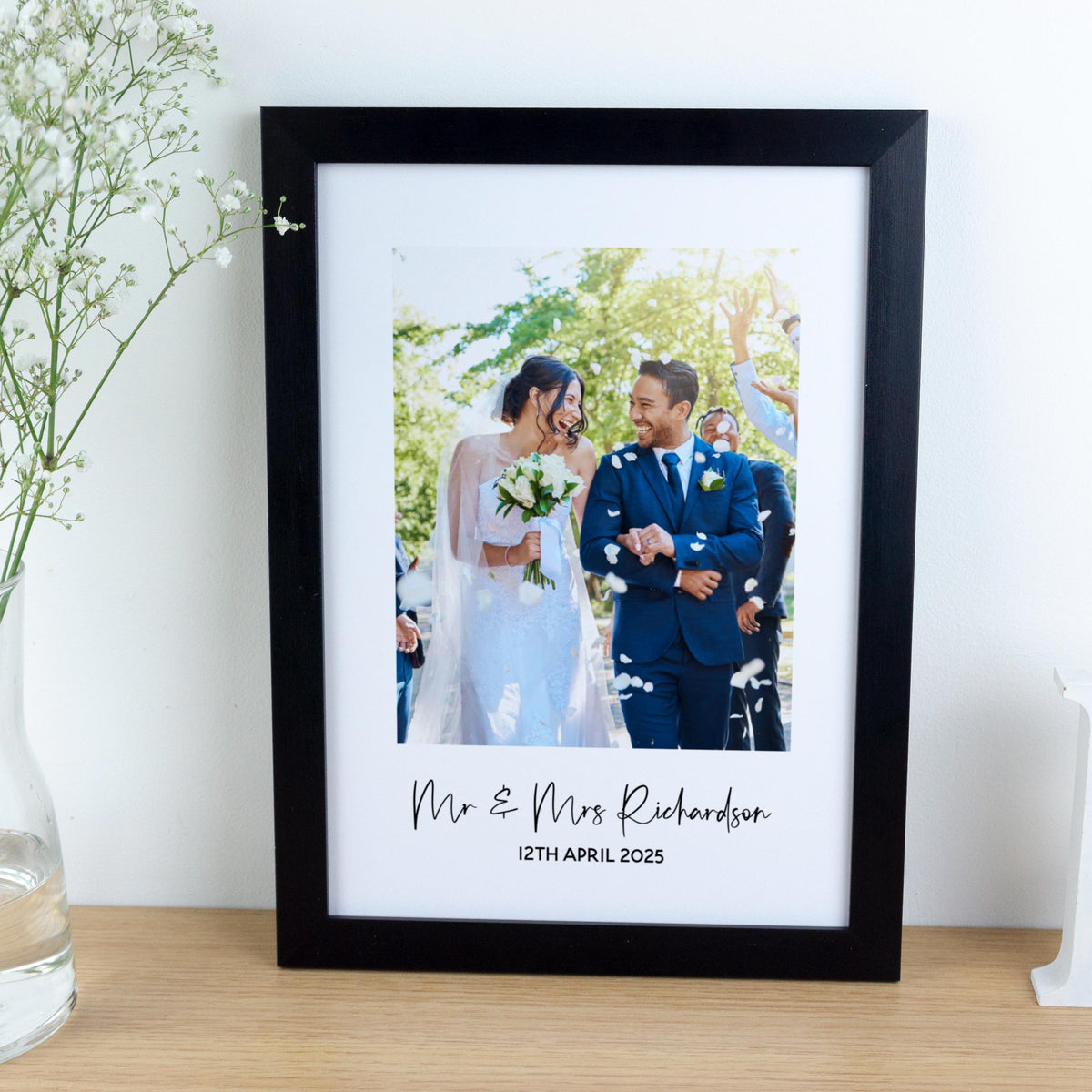 Wedding couples photograph framed print – Custom 1st paper Anniversary Gift