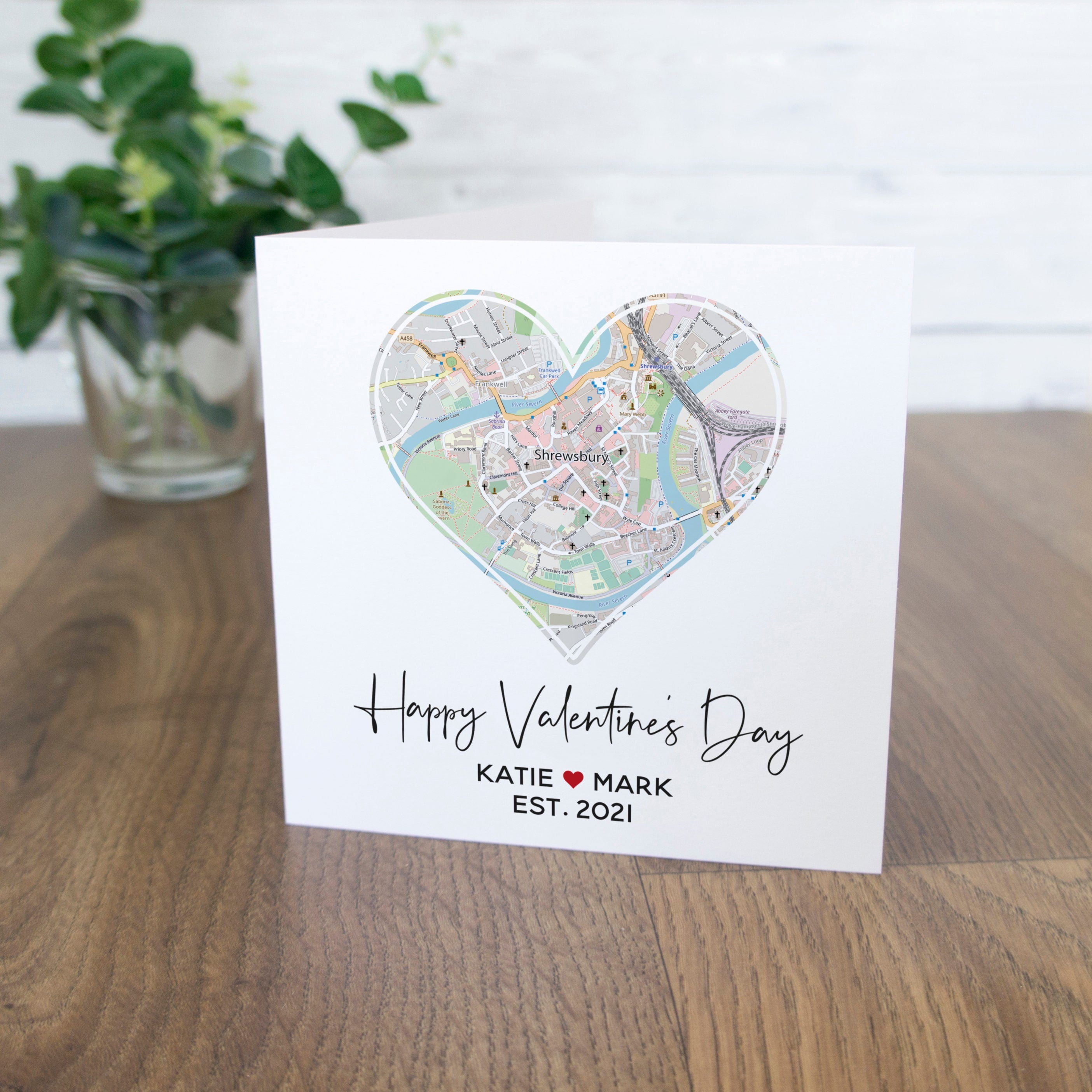 Valentines Day card personalised with special location map. First Valentine's card for her or him, boyfriend, girlfriend.