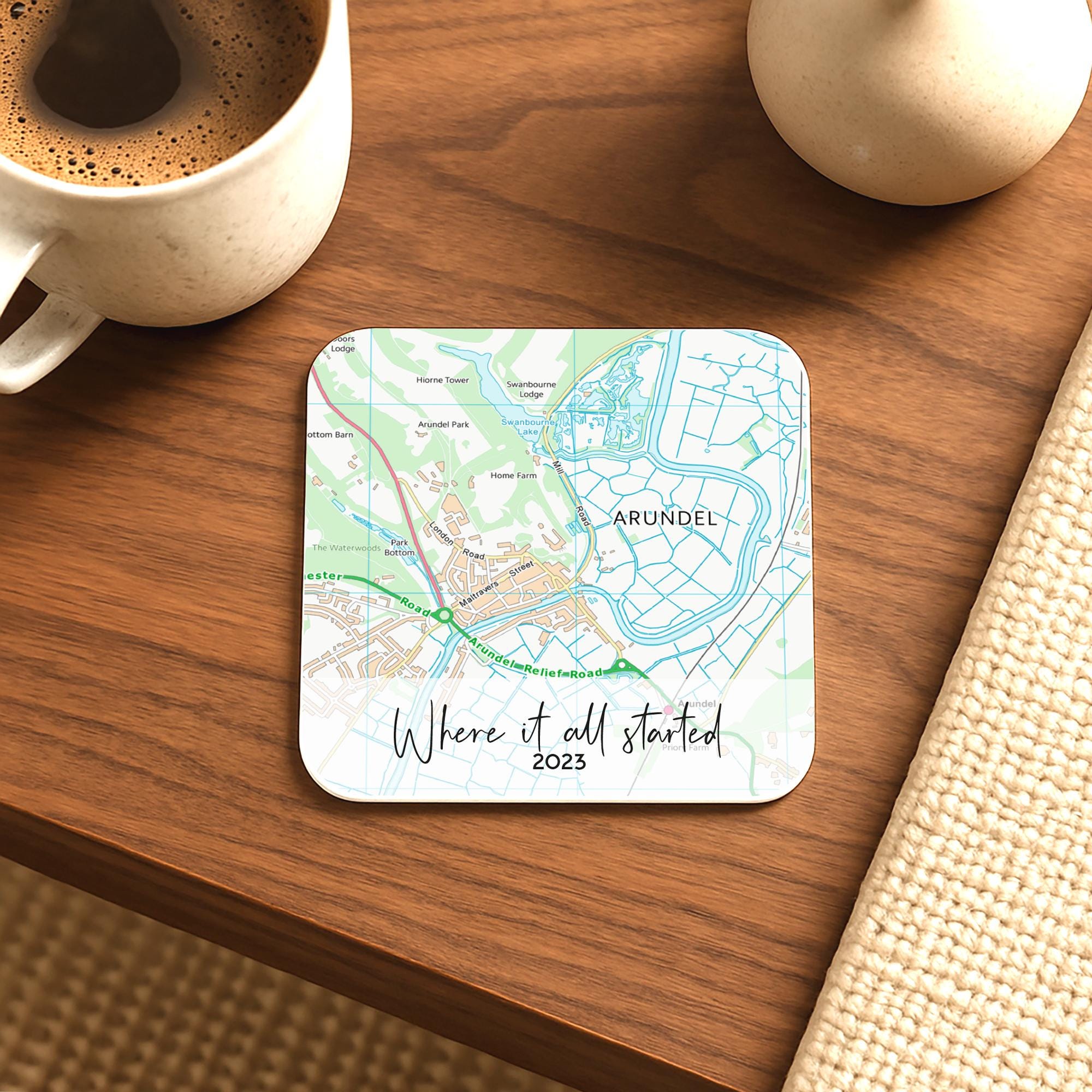 OS map coaster gift for boyfriend or girlfriend. Custom Ordnance Survey map drinks mat for anniversary gift for him or her, Husband & wife