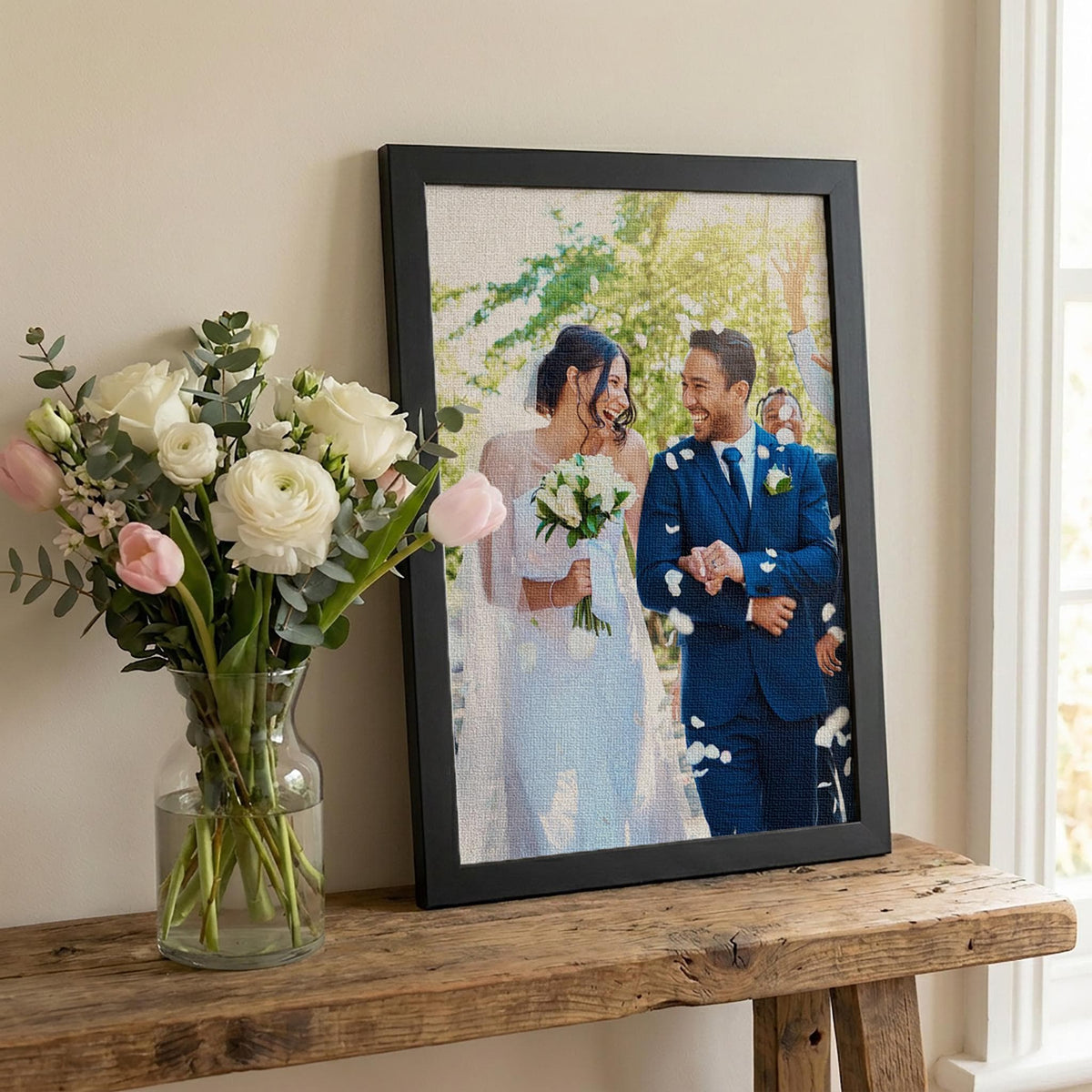 Wedding photograph printed on linen – Custom 12th or 4th Anniversary Gift