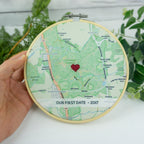 Personalised map embroidery hoop Cotton 2nd anniversary gift for husband wife him her Valentines gift for boyfriend girlfriend engagement