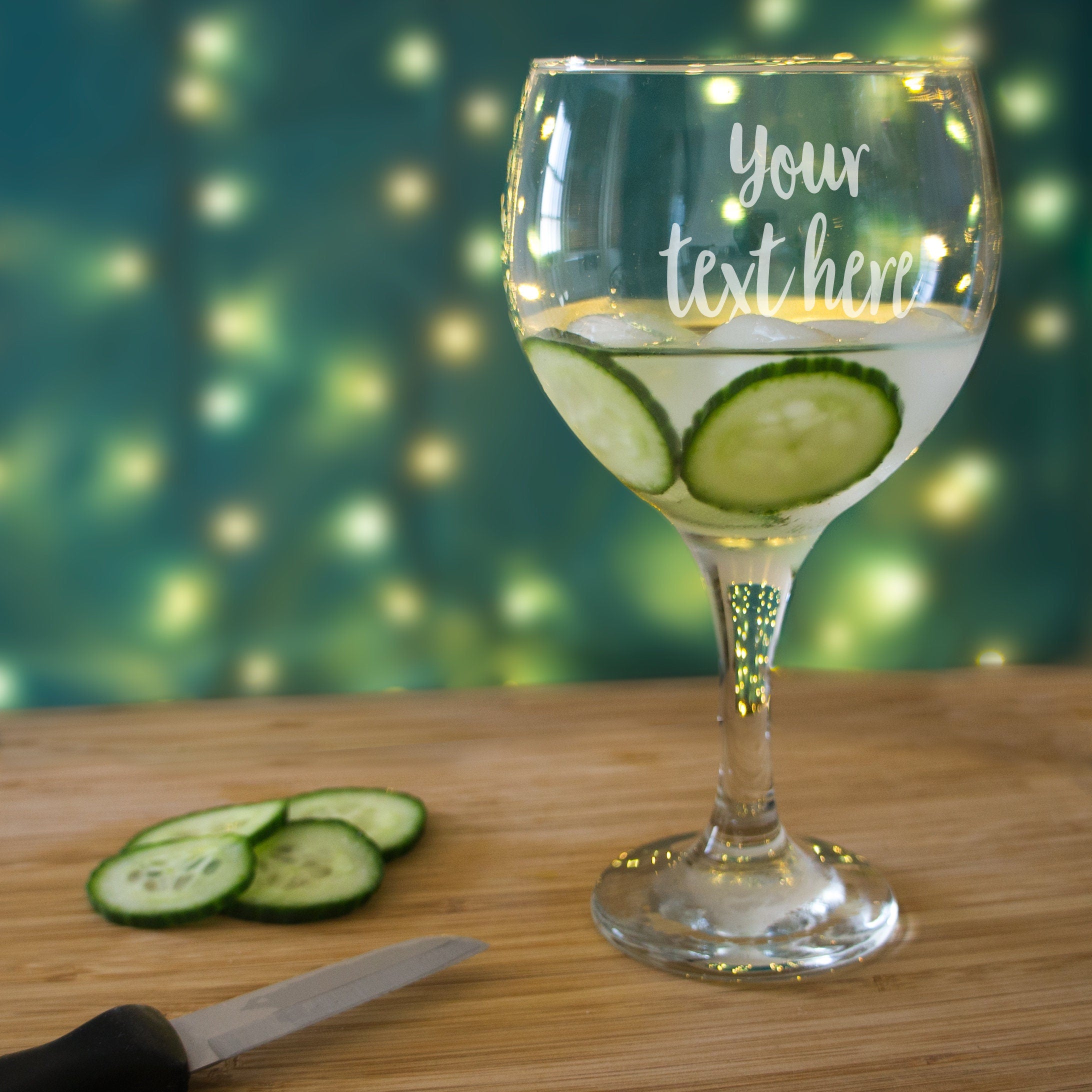 Hand Etched Gin Glass: Personalised Balloon Copa (Any Text)