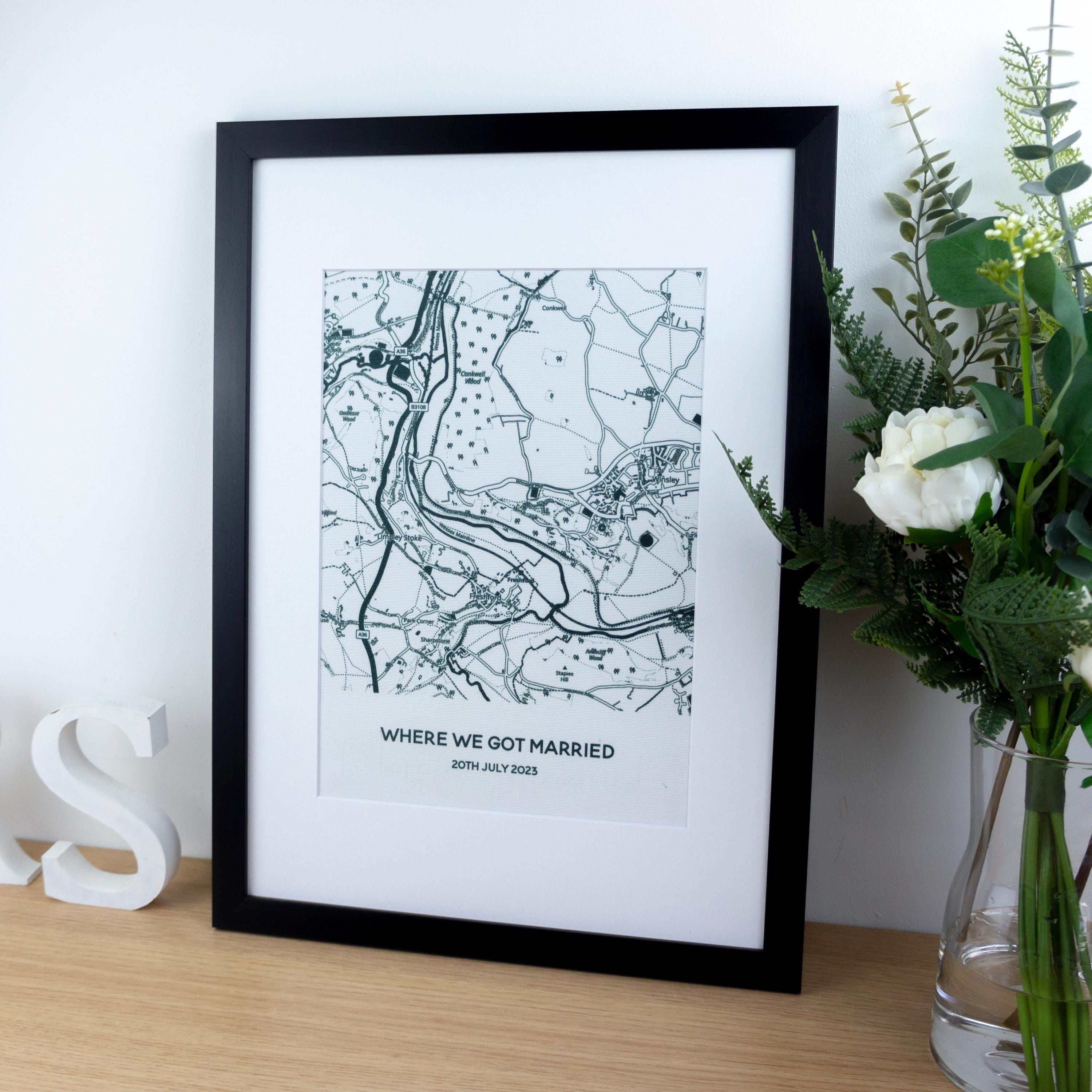 Map print on cotton fabric in black of special location