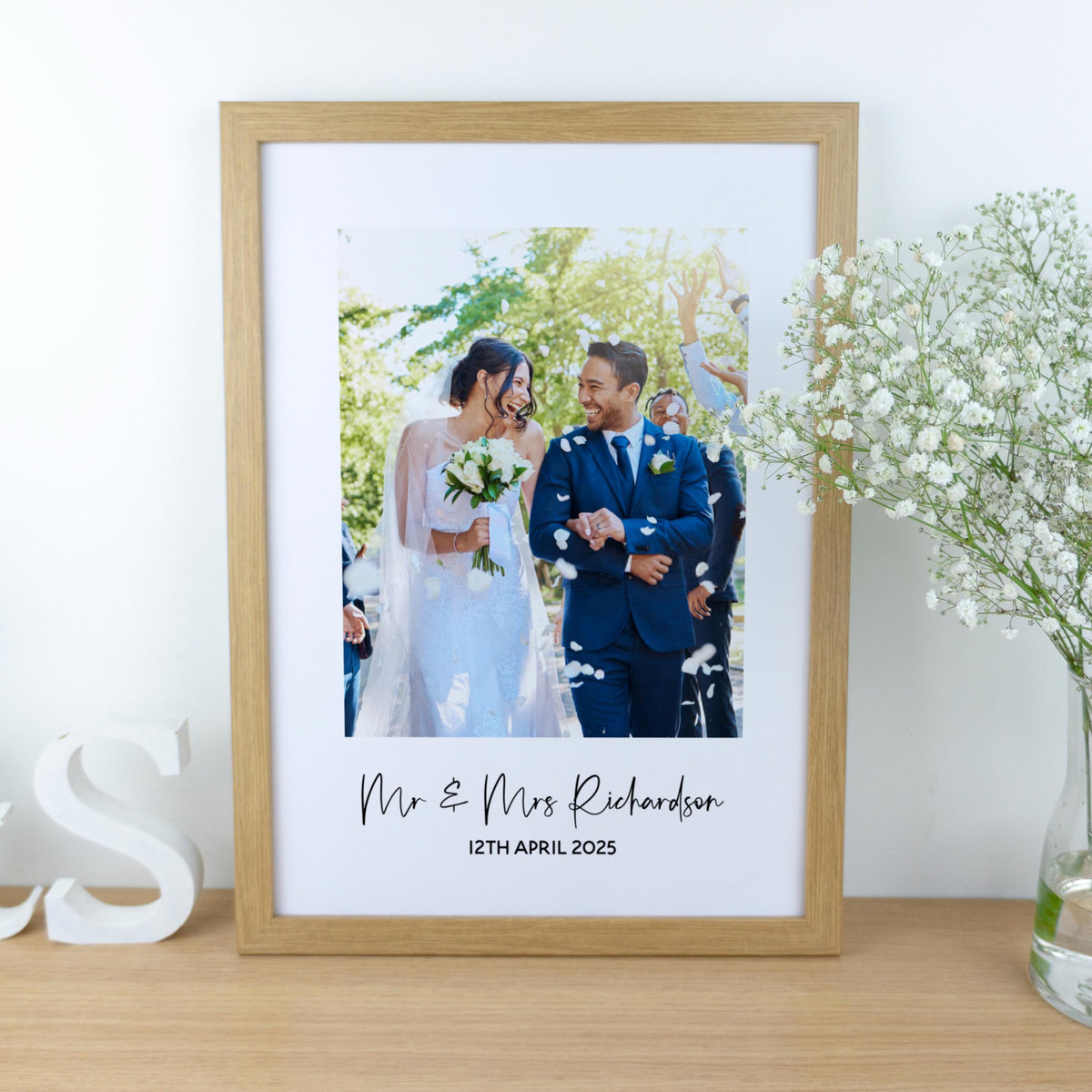 Wedding couples photograph framed print – Custom 1st paper Anniversary Gift