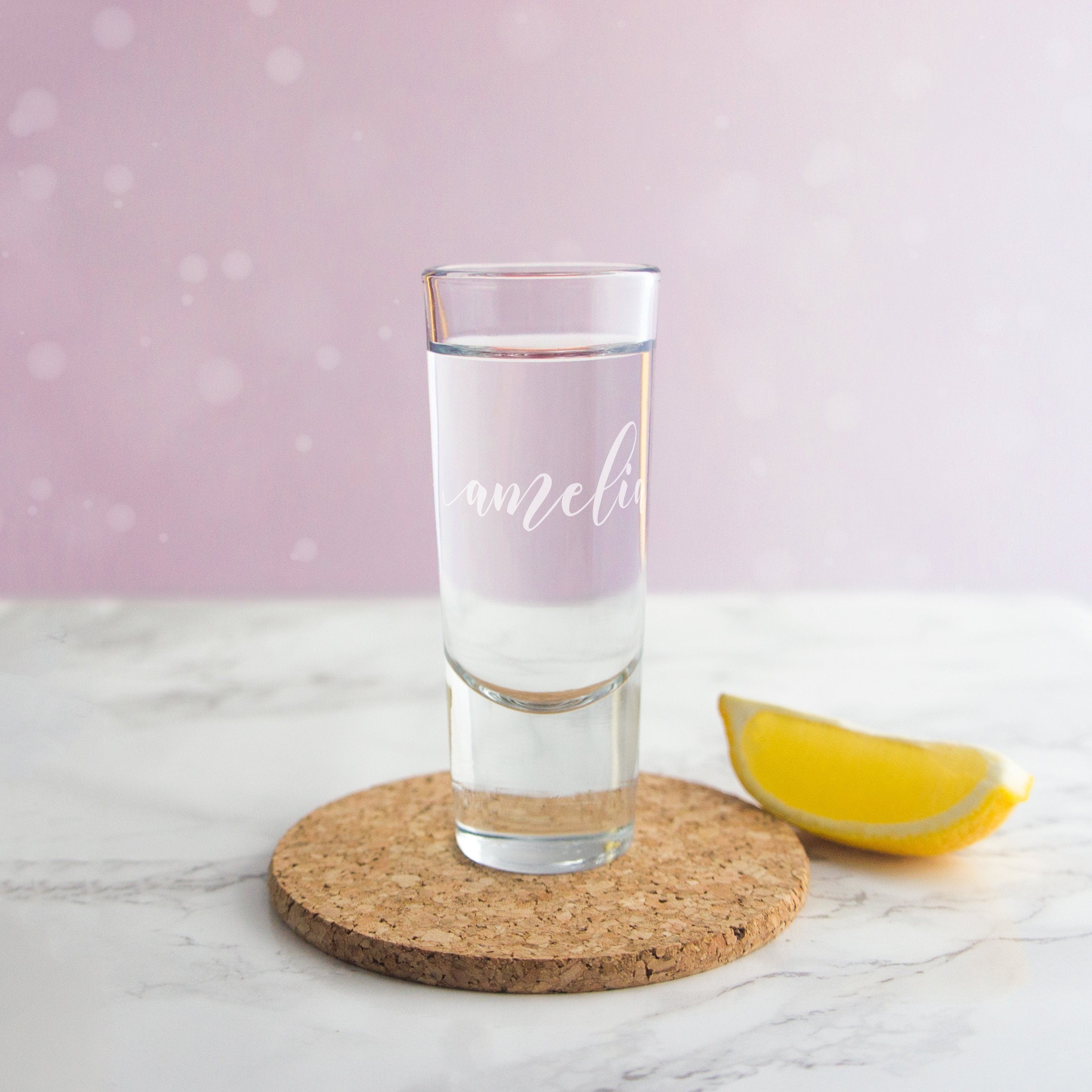 Personalised shot glass engraved with name in script text. personalised glasses Gift for her 18th birthday, graduation gift, bridal party