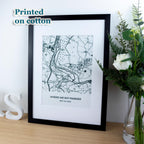 Map print on cotton fabric in black of special location