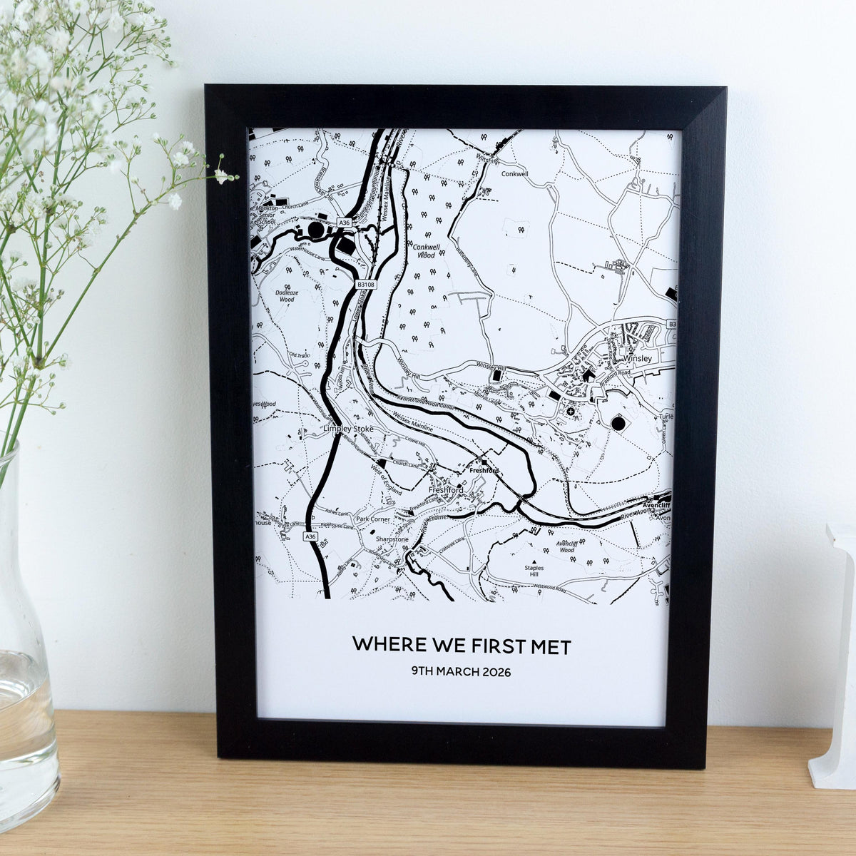 Where we first met map print for Valentine's Day or 1st Paper wedding anniversary
