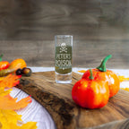 Personalised poison shot glass design for a halloween party home decor. Drinks glass engraved with spooky design for halloween supplies