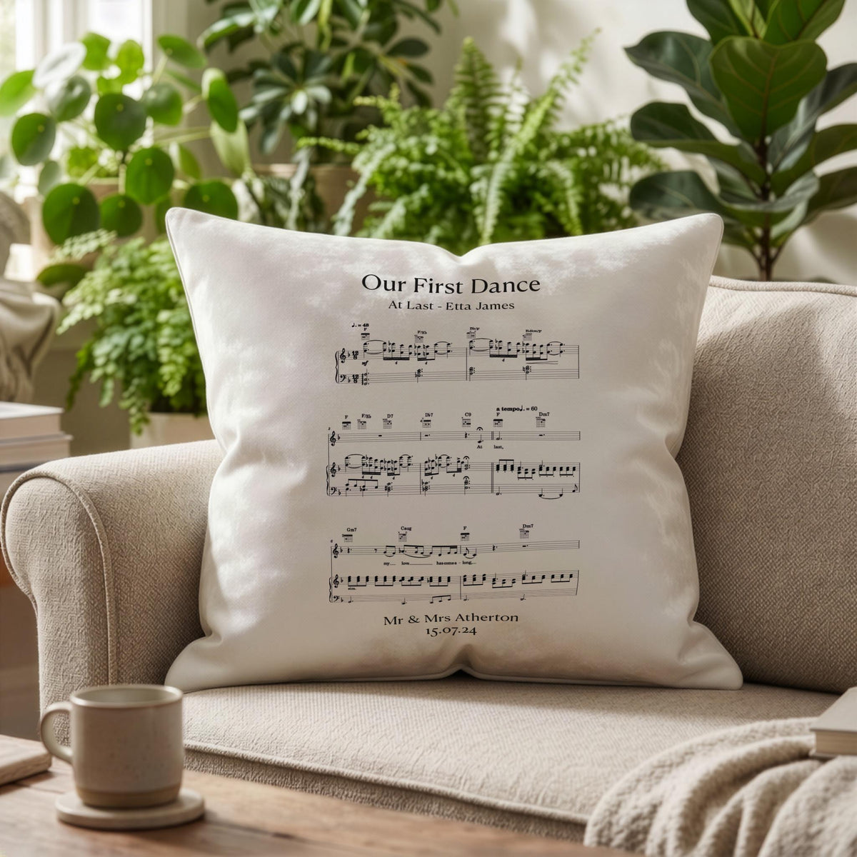 First dance song sheet music on cotton cushion for 2nd Anniversary Gift, Personalised printed
