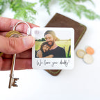 Fathers day photo keyring with text. Personalised square picture keychain. Father's Day gift for him dad daddy photograph keepsake