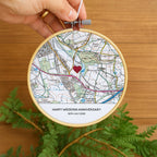 Custom OS map embroidery hoop for Cotton 2nd anniversary gift for husband wife him her Valentines gift for boyfriend girlfriend engagement