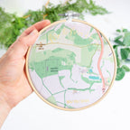 Personalised wedding gift for couple. Venue map embroidery hoop with name and ceremony date. 2nd Cotton anniversary gifts for wife, husband