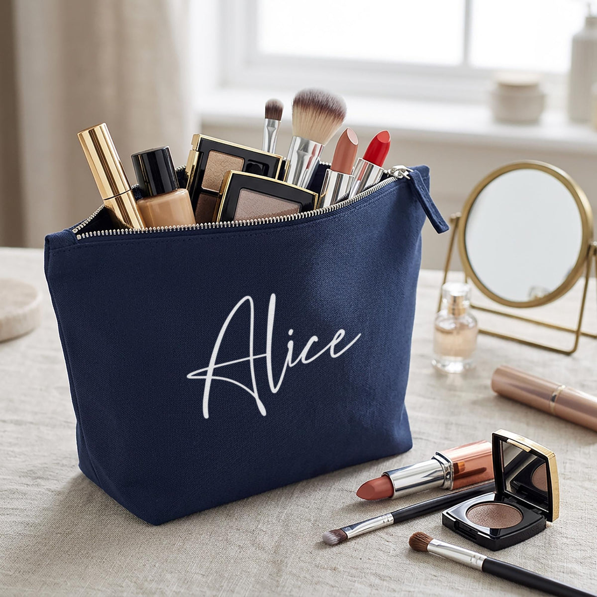 Personalised Cotton Canvas Wash Bag: Custom Name Toiletry Case for make up