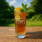 Pimm's glass personalised with name. Hiball summer cocktail glasses for Pimms. Half pint hi ball spirit glass for her mum gift