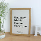 Song Lyrics Quote Print on Linen Fabric for 4th or 12th Anniversary Gift, Custom First Dance Music lyrics printed