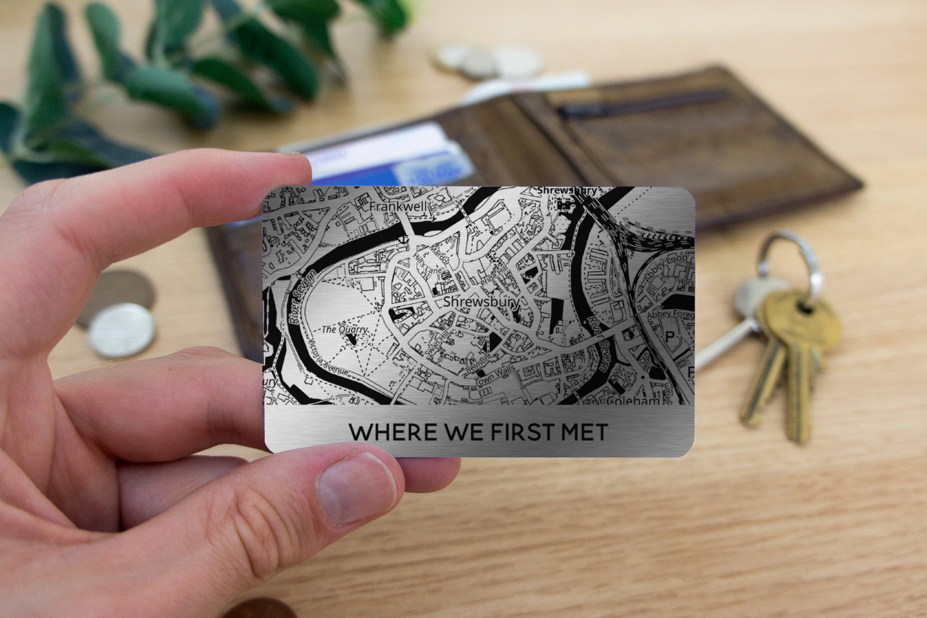 Rose gold Map keepsake card with caption. Valentines gift for girlfriend gift for her. Personalised purse or wallet insert anniversary gifts