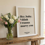 Song Lyrics Quote Print on Linen Fabric for 4th or 12th Anniversary Gift, Custom First Dance Music lyrics printed