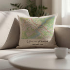 Map location linen cushion for 4th or 12th wedding anniversary gift
