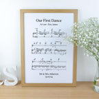 First dance song sheet music print on card for 1st paper anniversary
