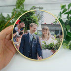 Photo embroidery hoop with custom photograph. 2nd Cotton wedding anniversary gift for him her husband wife hanging print picture