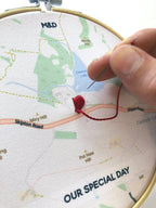 Linen map embroidery hoop for 4th wedding anniversary gift for husband wife.