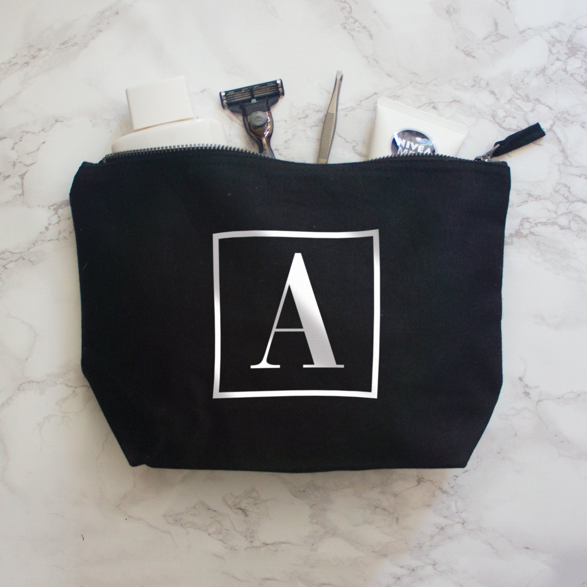 Initial Wash Bag: Personalised Cotton Toiletries Case