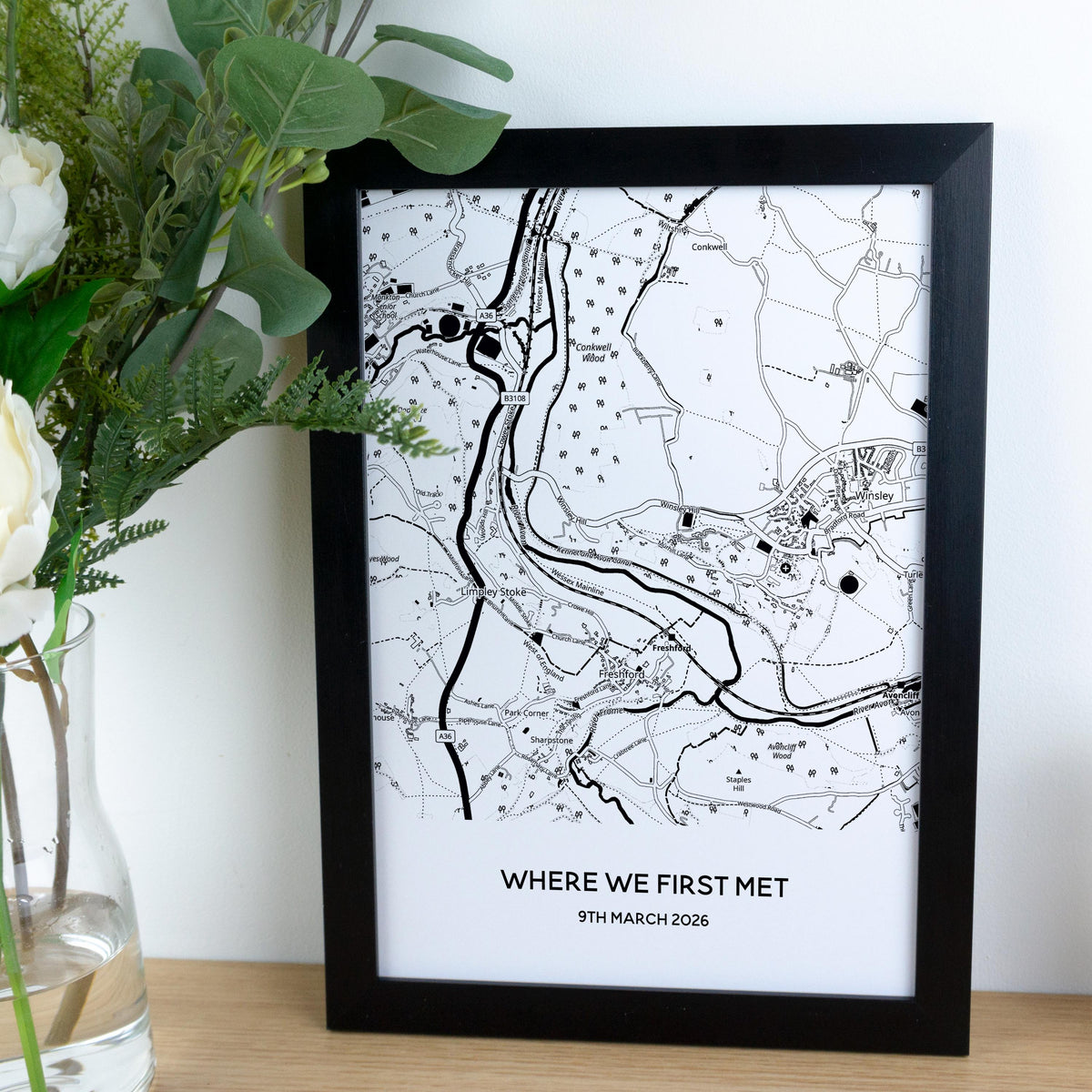 Where we first met map print for Valentine's Day or 1st Paper wedding anniversary