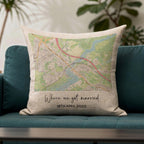 Map location linen cushion for 4th or 12th wedding anniversary gift