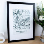 Map print on cotton fabric in black of special location