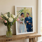 Wedding photograph printed on linen – Custom 12th or 4th Anniversary Gift