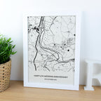 4th wedding anniversary custom linen map printed in black & white on fabric and framed